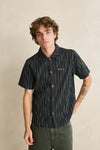 RHYTHM Seersucker Stripe Ss Shirt Black