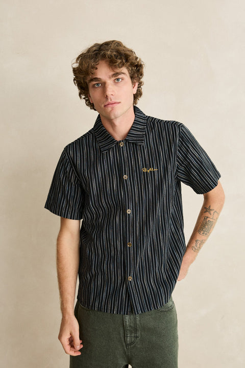 RHYTHM Seersucker Stripe Ss Shirt Black