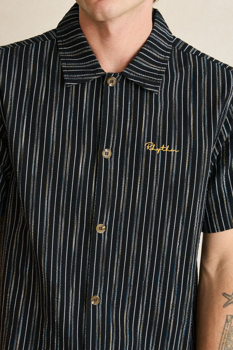 RHYTHM Seersucker Stripe Ss Shirt Black