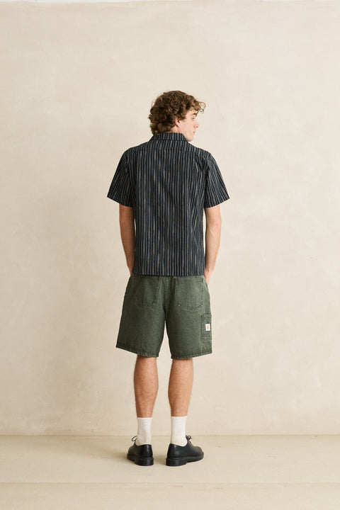 RHYTHM Seersucker Stripe Ss Shirt Black