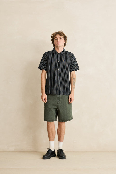 RHYTHM Seersucker Stripe Ss Shirt Black