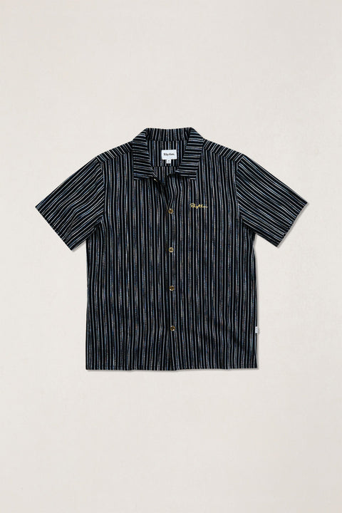 RHYTHM Seersucker Stripe Ss Shirt Black