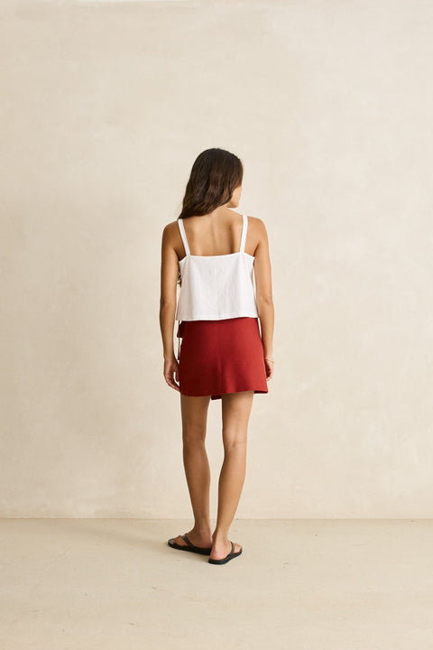 RHYTHM Staple Tie Front Slip Top White