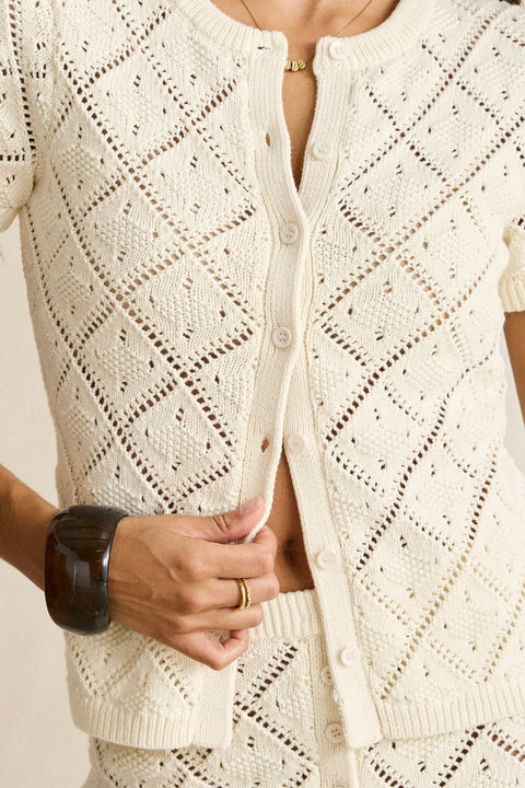 RHYTHM Jaffa Short Sleeve Cardigan Sand