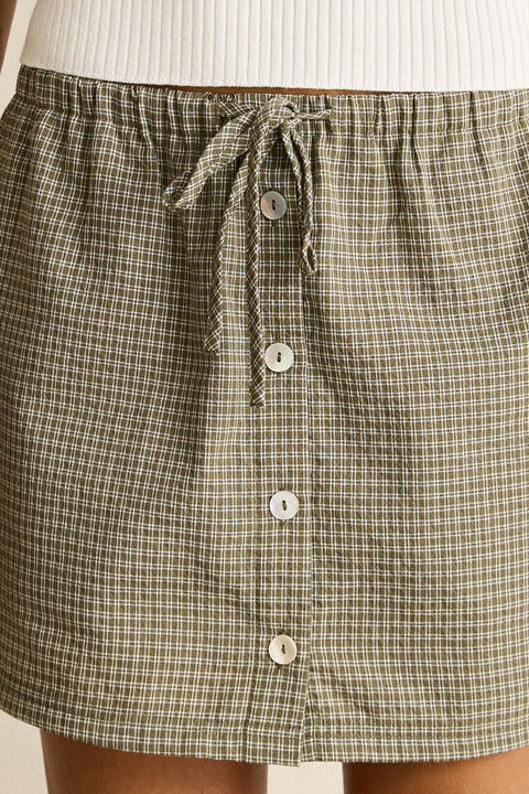 RHYTHM Lenni Check Skort Olive
