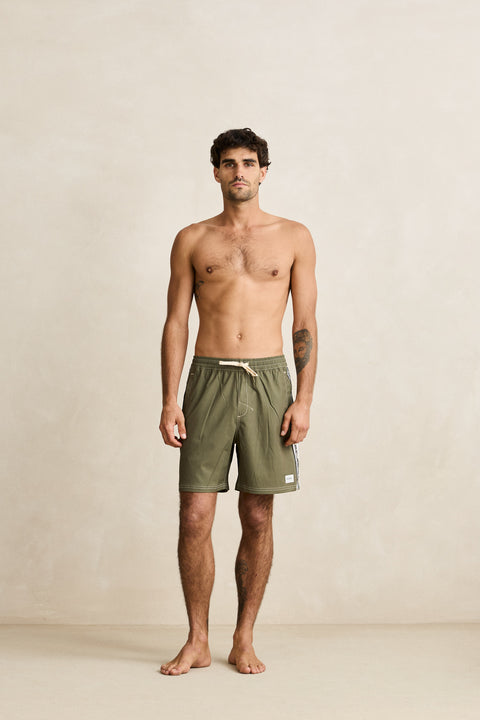 RHYTHM - Panel Stripe Beach Short Olive