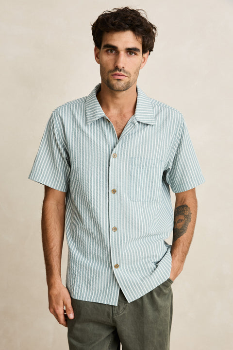 RHYTHM - Seersucker Stripe Ss Shirt Pine