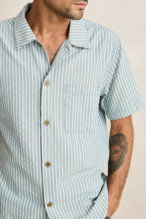 RHYTHM - Seersucker Stripe Ss Shirt Pine