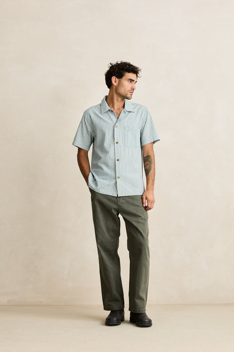 RHYTHM - Seersucker Stripe Ss Shirt Pine