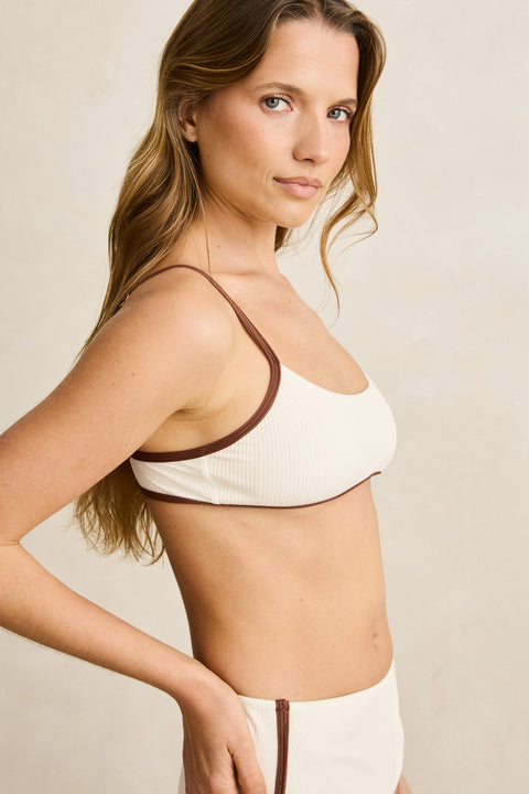 RHYTHM Lily Rib Contrast Crop Top Cream