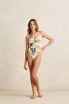RHYTHM Blanca Floral Tie Front Bandeau One Piece Olive
