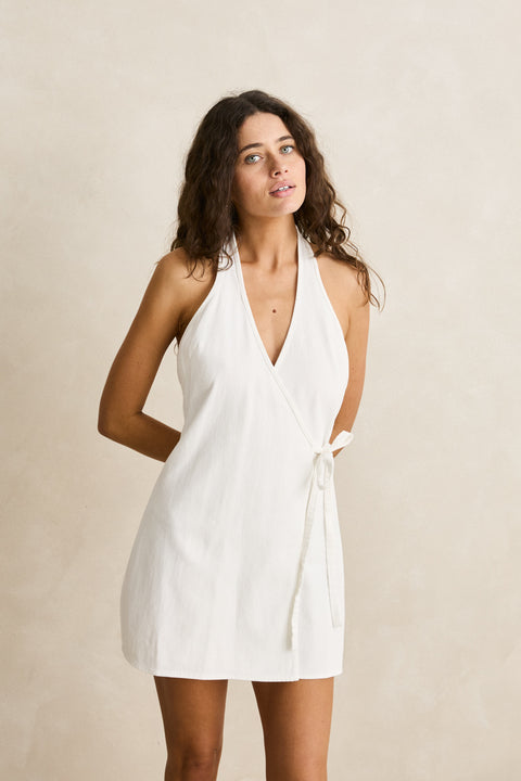 RHYTHM - Louise Wrap Mini Dress White