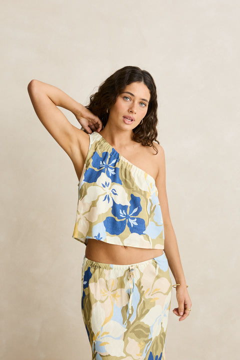 RHYTHM Blanca Floral One Shoulder Top Olive