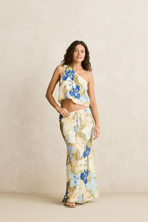 RHYTHM Blanca Floral One Shoulder Top Olive