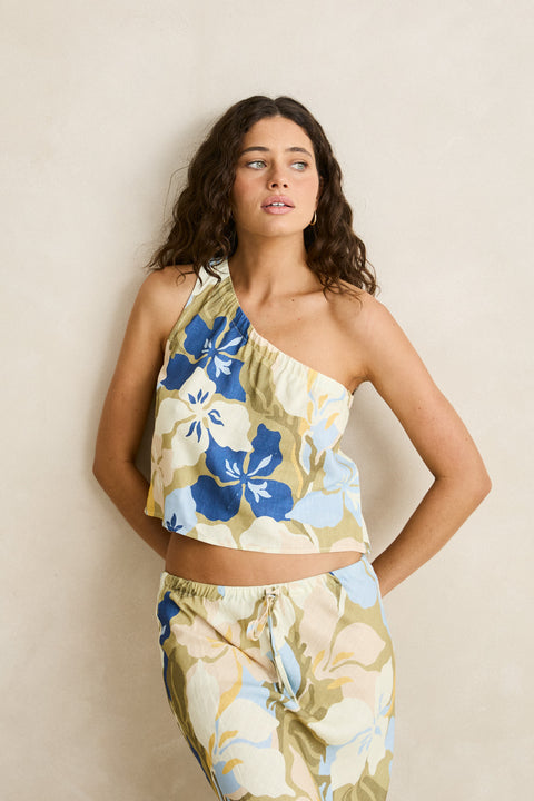 RHYTHM Blanca Floral One Shoulder Top Olive