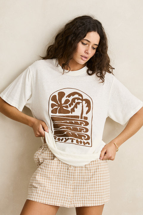 RHYTHM Palm And Sun Oversized T-Shirt Vintage White
