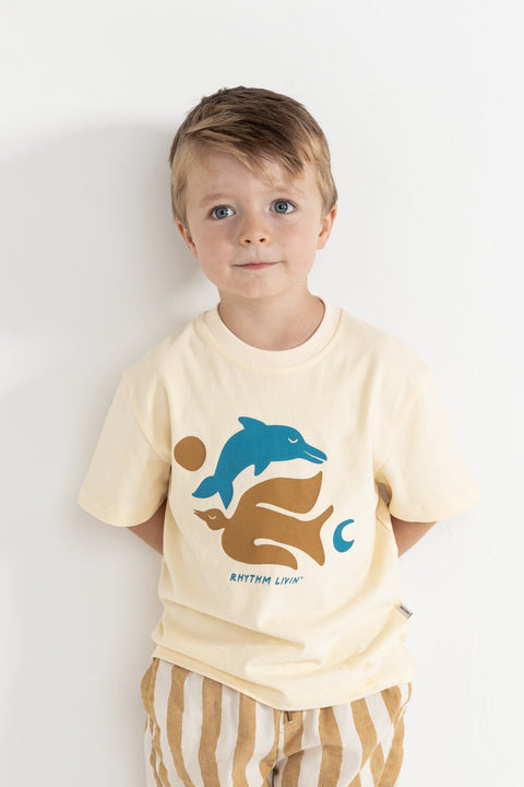 RHYTHM - Kids Peace SS T-Shirt Natural White