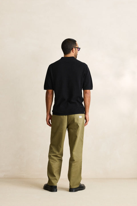 RHYTHM Textured Knit Johnny Polo Black