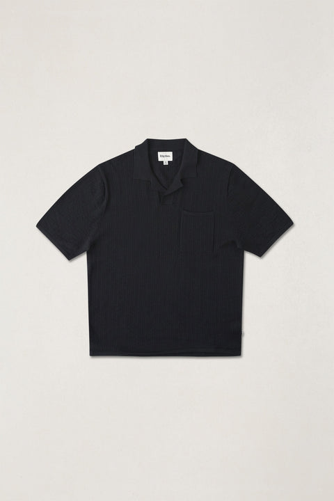 RHYTHM Textured Knit Johnny Polo Black