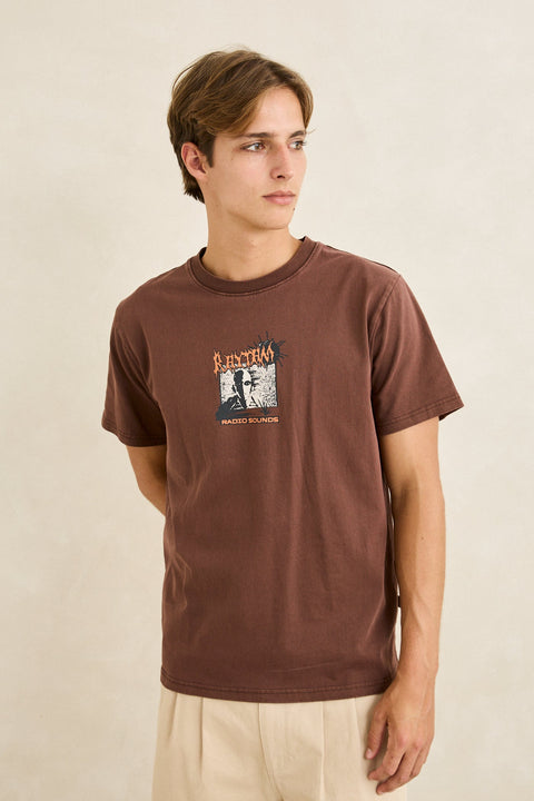 RHYTHM - Tune In Vintage Ss T-Shirt Chocolate