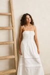 RHYTHM - Broderie Lace Gathered Midi Dress White