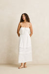 RHYTHM - Broderie Lace Gathered Midi Dress White