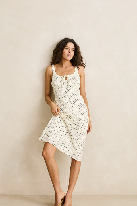 RHYTHM Polka Midi Dress Cream