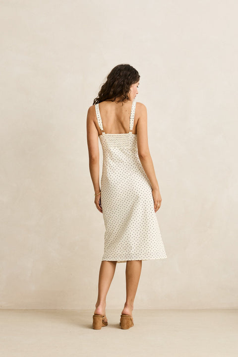 RHYTHM Polka Midi Dress Cream