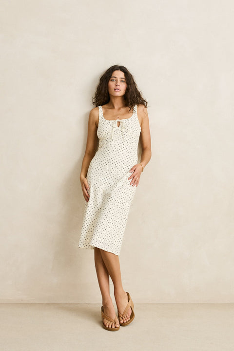 RHYTHM Polka Midi Dress Cream
