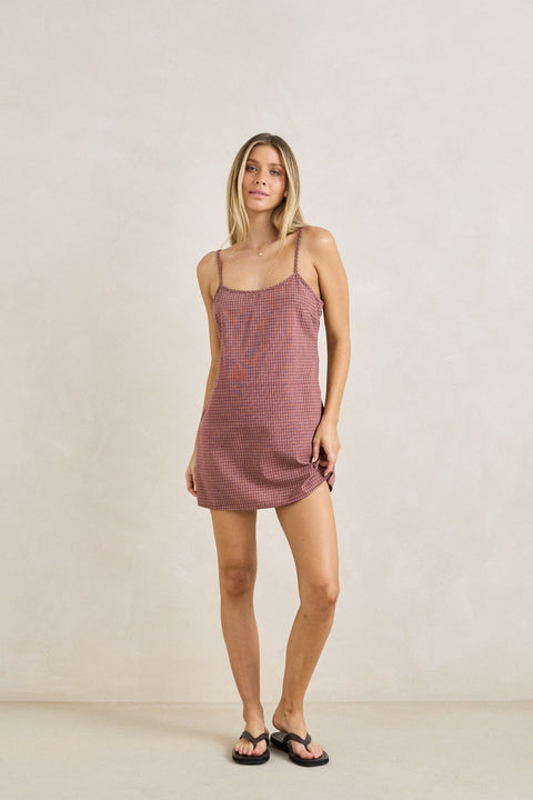 RHYTHM Lucy Check Slip Mini Dress Rust