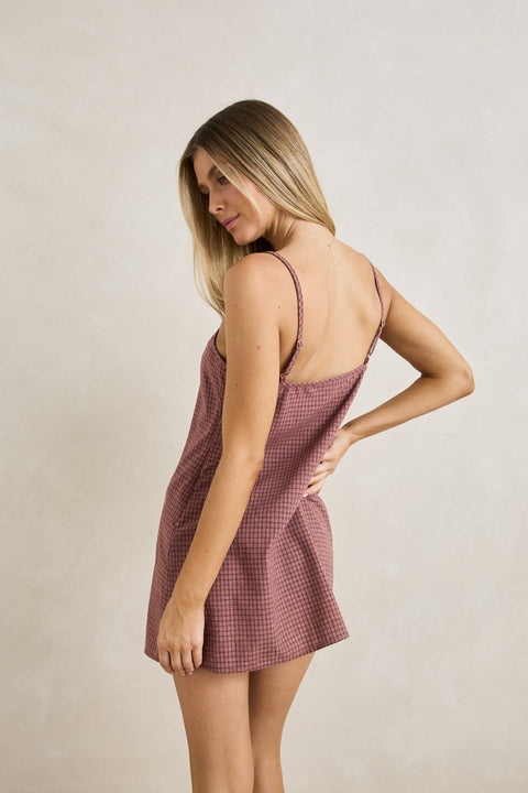 RHYTHM Lucy Check Slip Mini Dress Rust