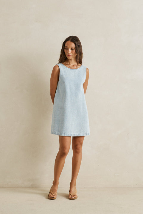 RHYTHM - Riley Denim Mini Dress Light Wash