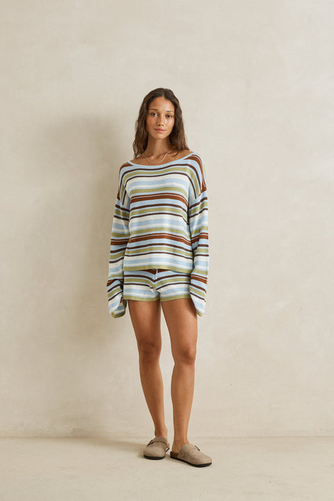 RHYTHM - Frankie Stripe Knit Top Marine Green