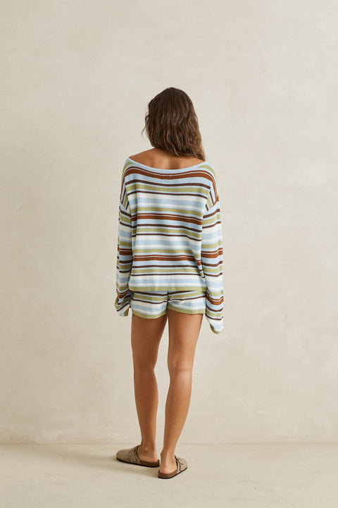 RHYTHM - Frankie Stripe Knit Top Marine Green