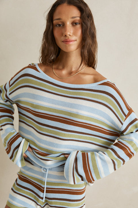 RHYTHM - Frankie Stripe Knit Top Marine Green