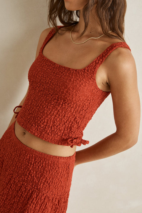 RHYTHM Gigi Lace Tie Side Top Red