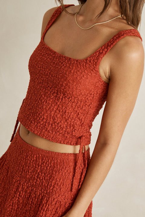 RHYTHM Gigi Lace Tie Side Top Red