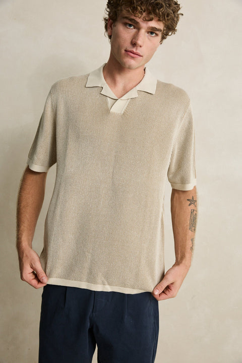 RHYTHM Hi Lo Knit Polo Tobacco