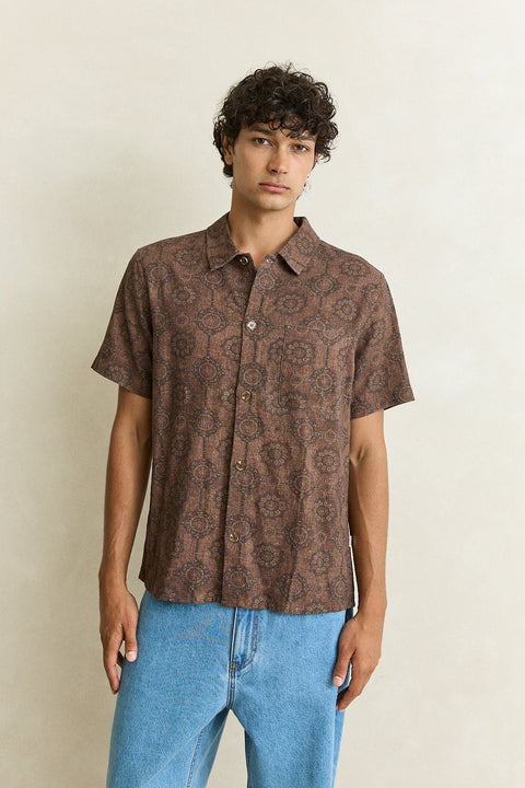 RHYTHM Tangier Ss Shirt Chocolate
