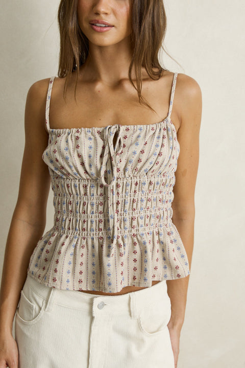RHYTHM Daisy Floral Top Sand
