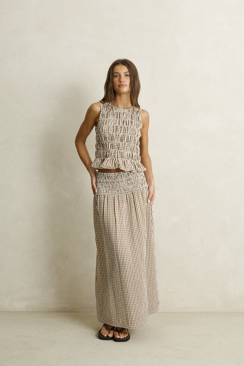 RHYTHM Capri Check Top Brown