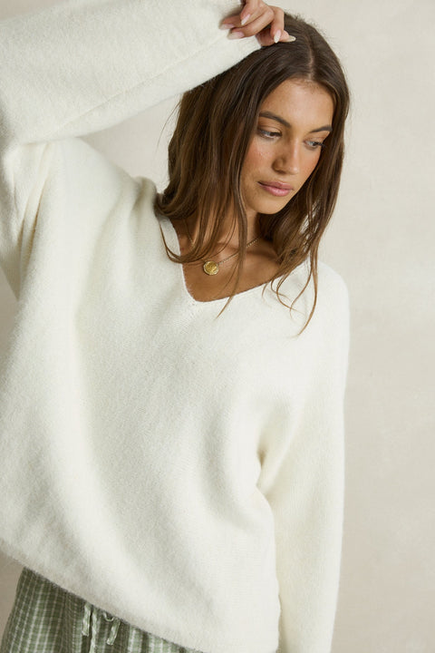 RHYTHM - Adele Oversized Long Sleeve Knit Top Cream