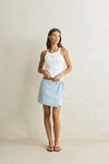 RHYTHM Denim Wrap Mini Skirt Light Wash