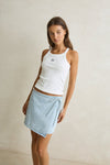 RHYTHM Denim Wrap Mini Skirt Light Wash