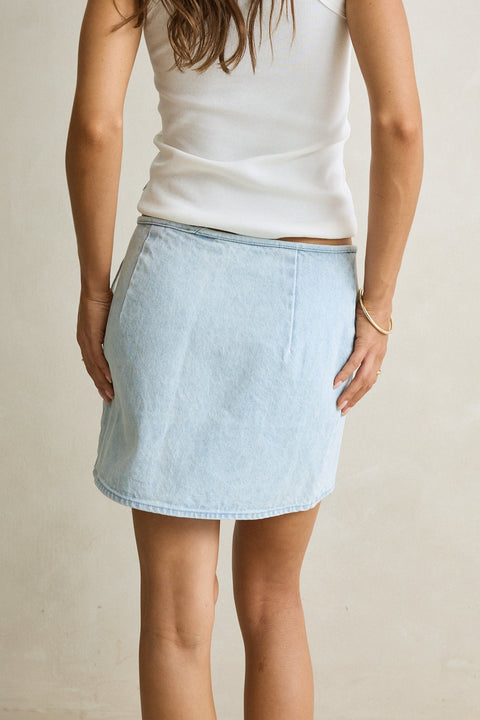 RHYTHM Denim Wrap Mini Skirt Light Wash
