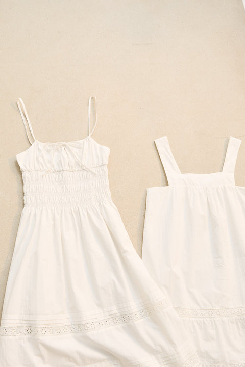 RHYTHM - Broderie Lace Gathered Midi Dress White