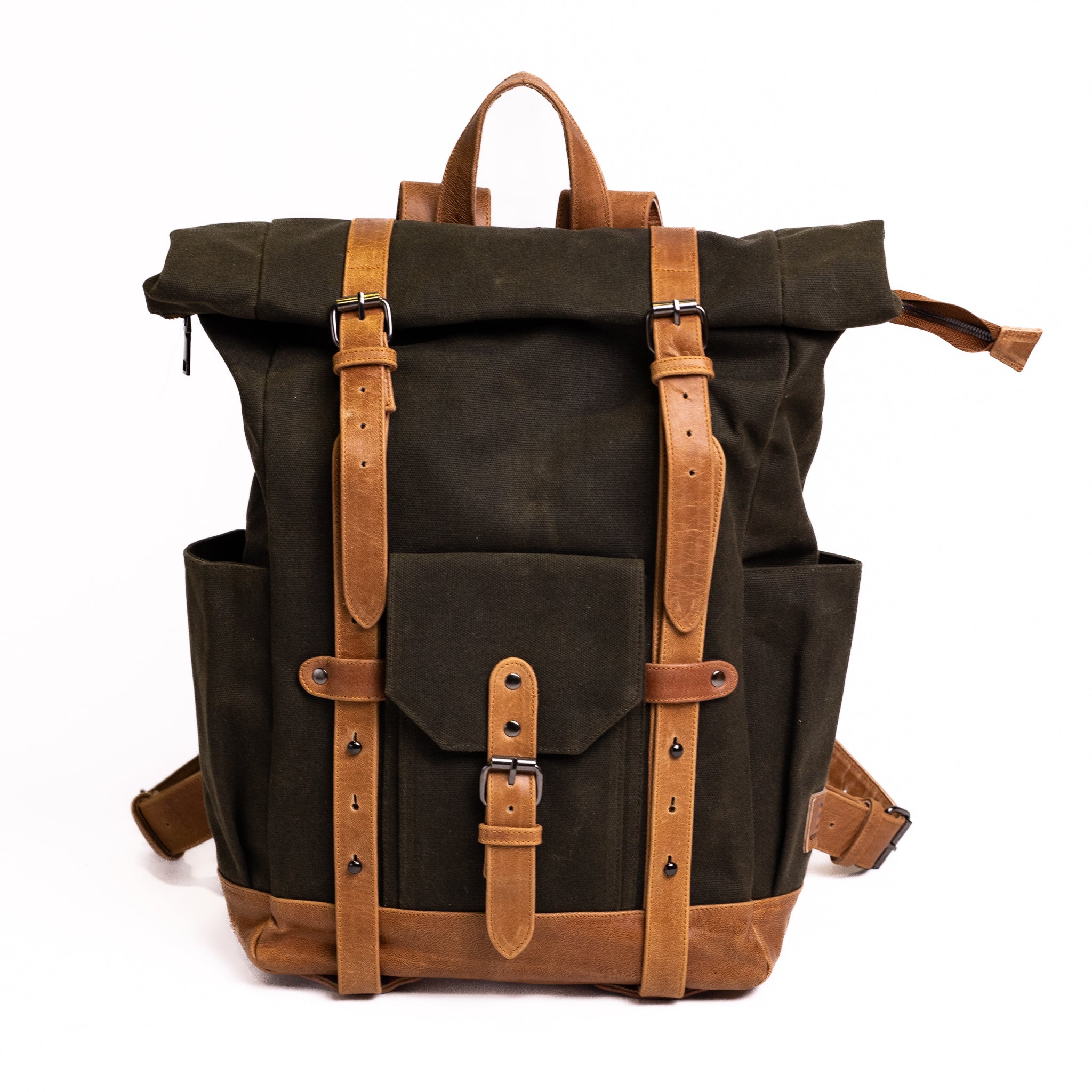 Keaton Roll Top Canvas Backpack - Forest