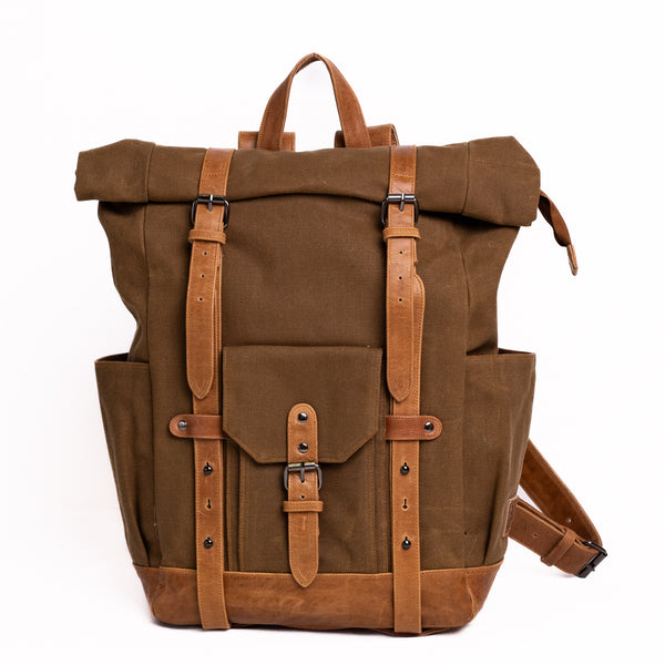 Keaton Roll Top Canvas Backpack - Earth