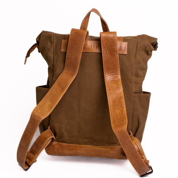 Keaton Roll Top Canvas Backpack - Earth