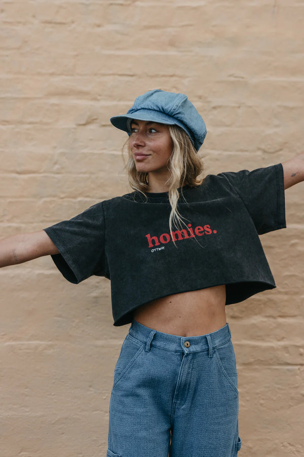 OTTWAY Homies Cropped T-Shirt - Washed Black